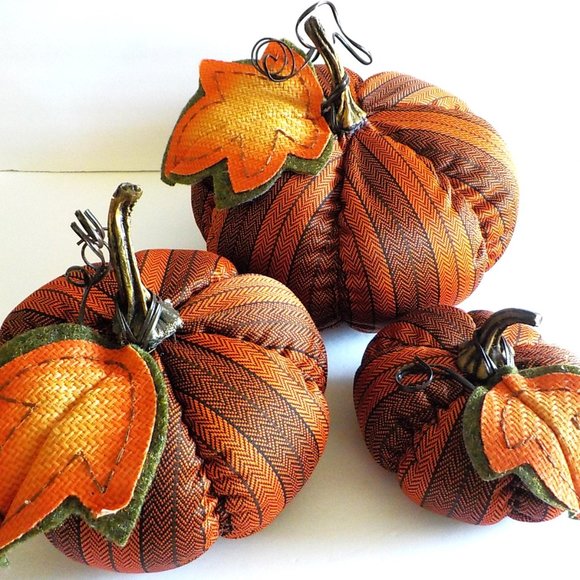 Fall Autumn Home Decor Fabric & Felt Pumpkins Set in (3) Different Sizes - Picture 1 of 6